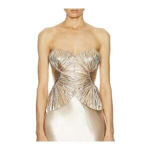 Cult Gaia NWT Jace Gold Metallic Pleated Corset Top Blouse Small NEW